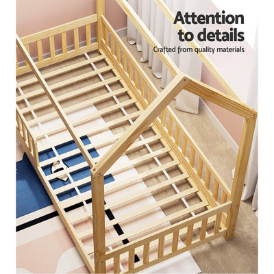 House Style Kids Single Bed Frame - Oak - Furniture > Bedroom - Bedzy Australia