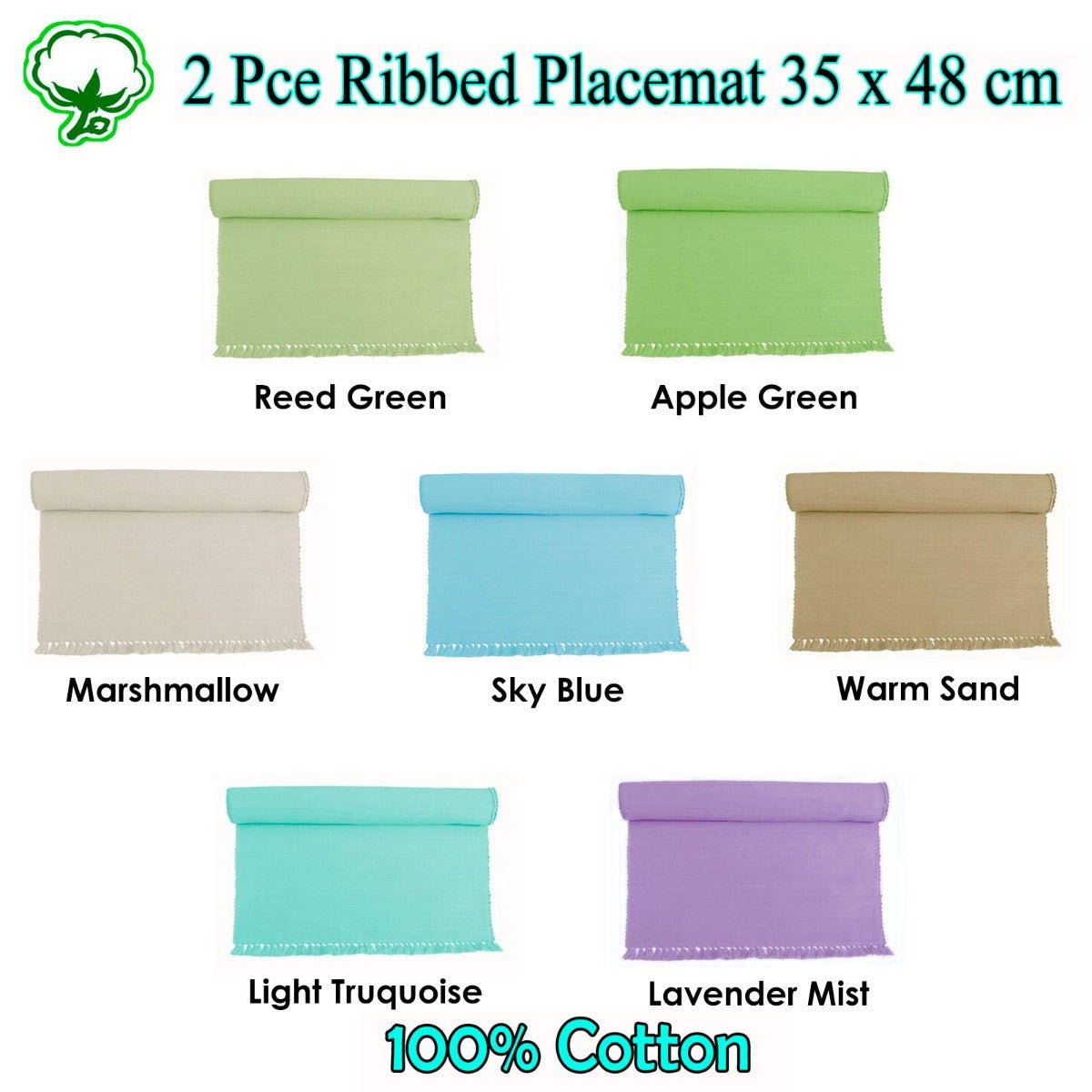 Hoydu Set of 2 - Cotton Ribbed Table Placemats Apple Green - Home & Garden > Kitchenware - Bedzy Australia