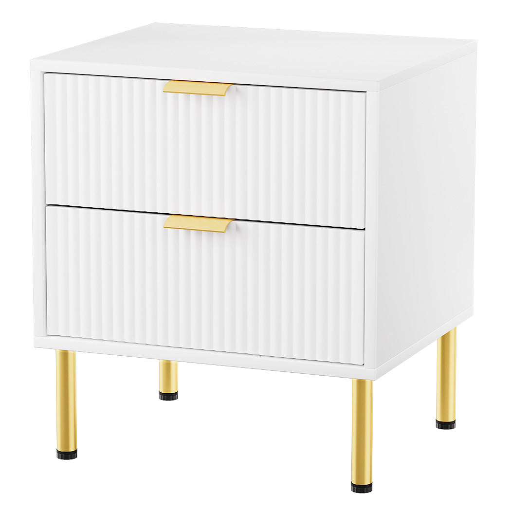 Levede Bedside Table with 2 Drawers White Metal Legs-1954802444596809728