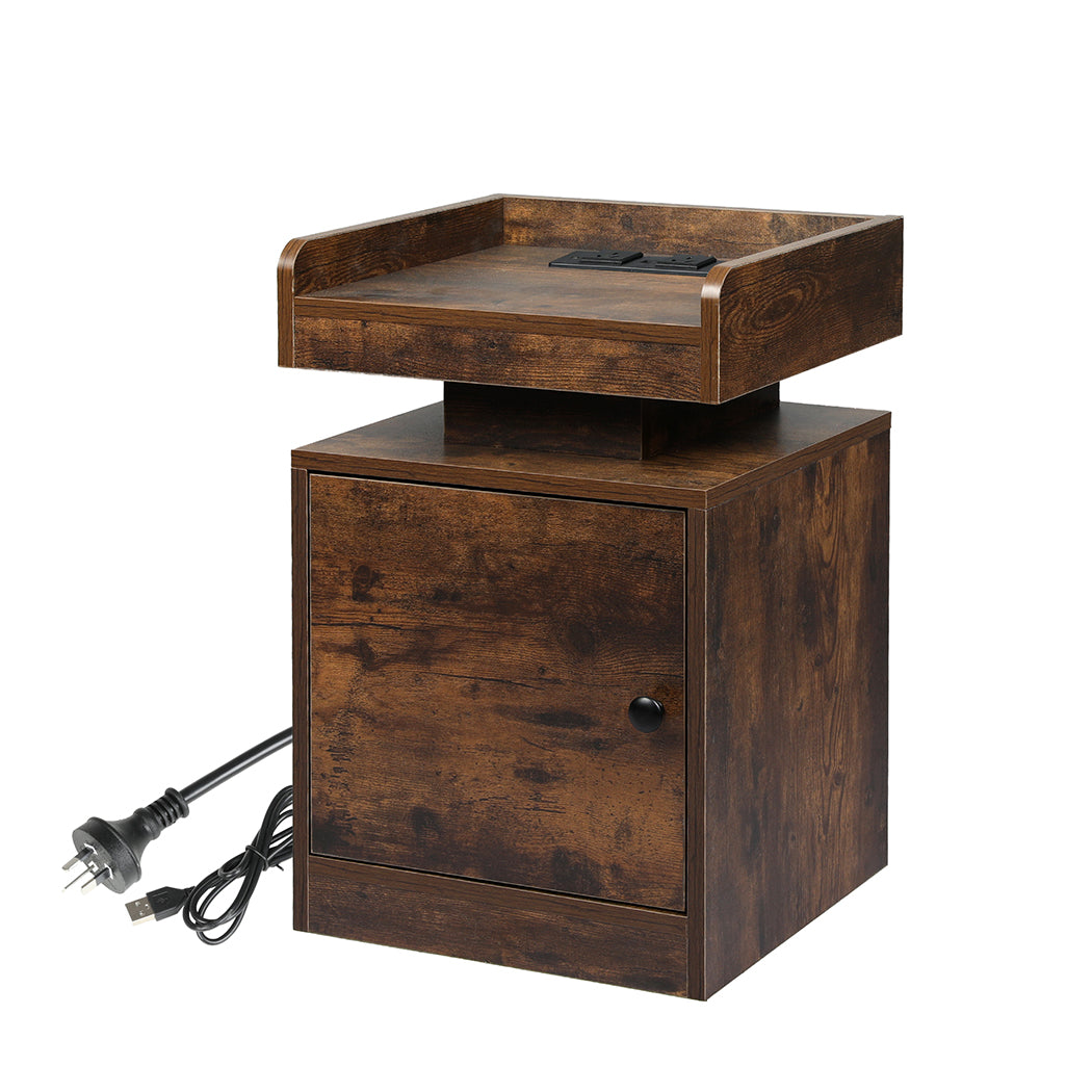 Levede Bedside Table USB Charger Outlet RGB Oak-1954802384819589120