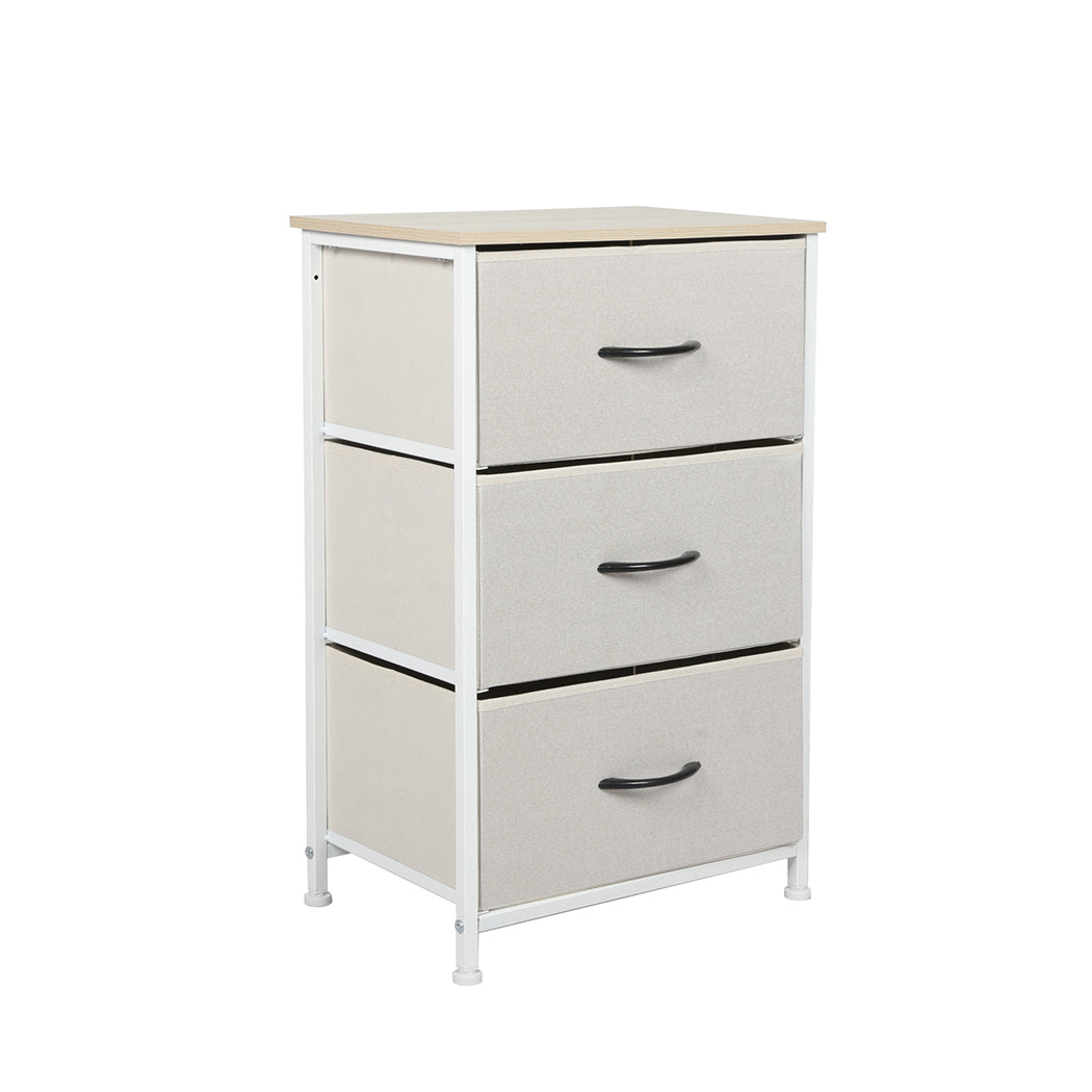Levede Chest of 3 Drawers Bedside Table Beige-1917016726118207488