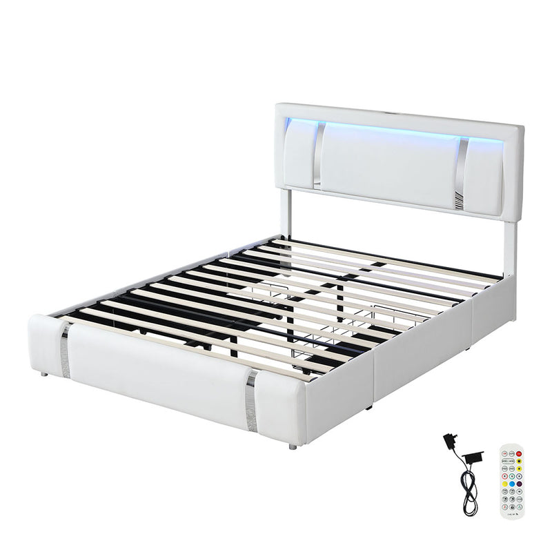 Levede Double Bed Frame With Adjustable Headboard White-1954802444223516672