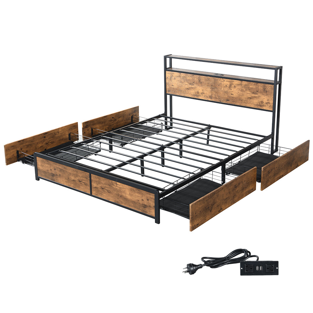 Levede Double Bed Frame RGB LED 4 Drawers USB-1922082151415812096