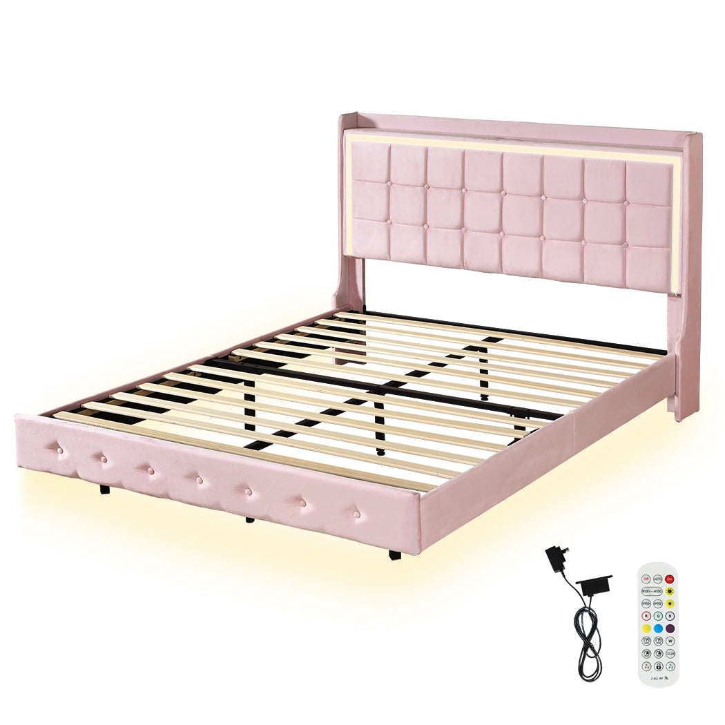 Queen Package | Evangeline Floating LED Bed Frame Pink & Serenity Euro Top Mattress (Medium Firm)