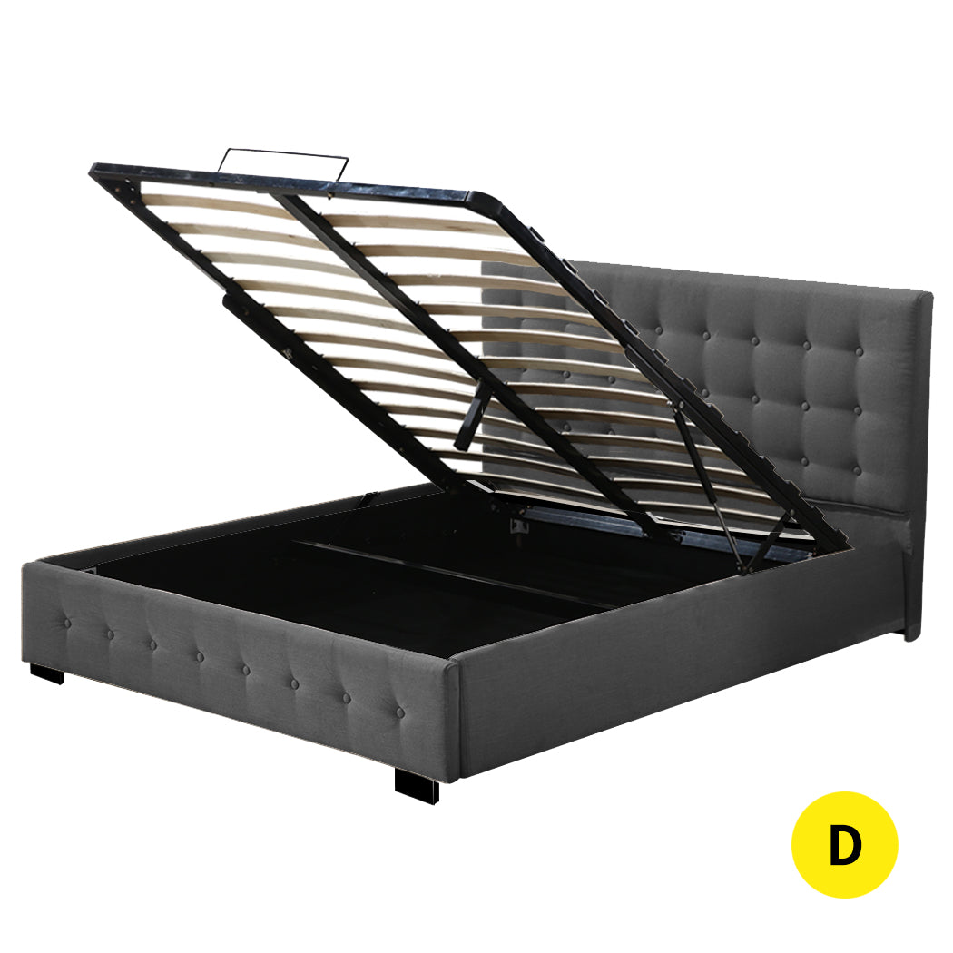 Levede Gas Lift Bed Frame Fabric Base Double Dark Grey-1954802922202206208