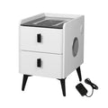 2 Drawer Smart Bedside Table with Wireless Charging, LED Lights and Bluetooth - White