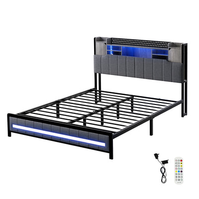 Levede Queen Bed Frame with Storage Headboard RGB LED-1954802450150068224