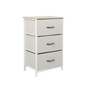 Bedside Storage Cabinet with 3 Fabric Drawers - Beige