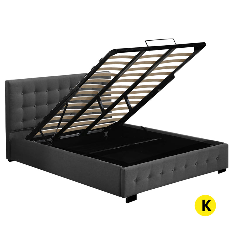 Levede Fabric Bed Frame King Tufted Dark Grey-1954802922613248000