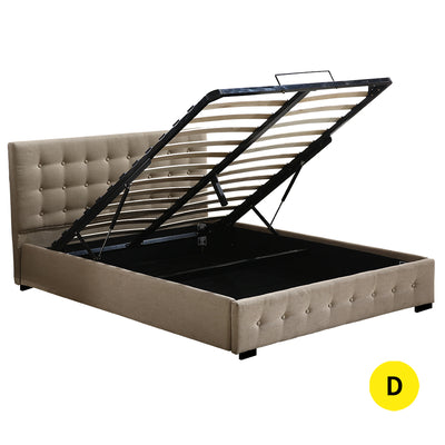 Levede Fabric Bed Frame Double Gas Lift Double Beige-1910113203107532800