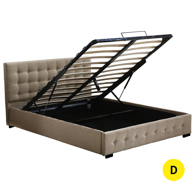 Levede Fabric Bed Frame Double Gas Lift Double Beige-1910113203107532800