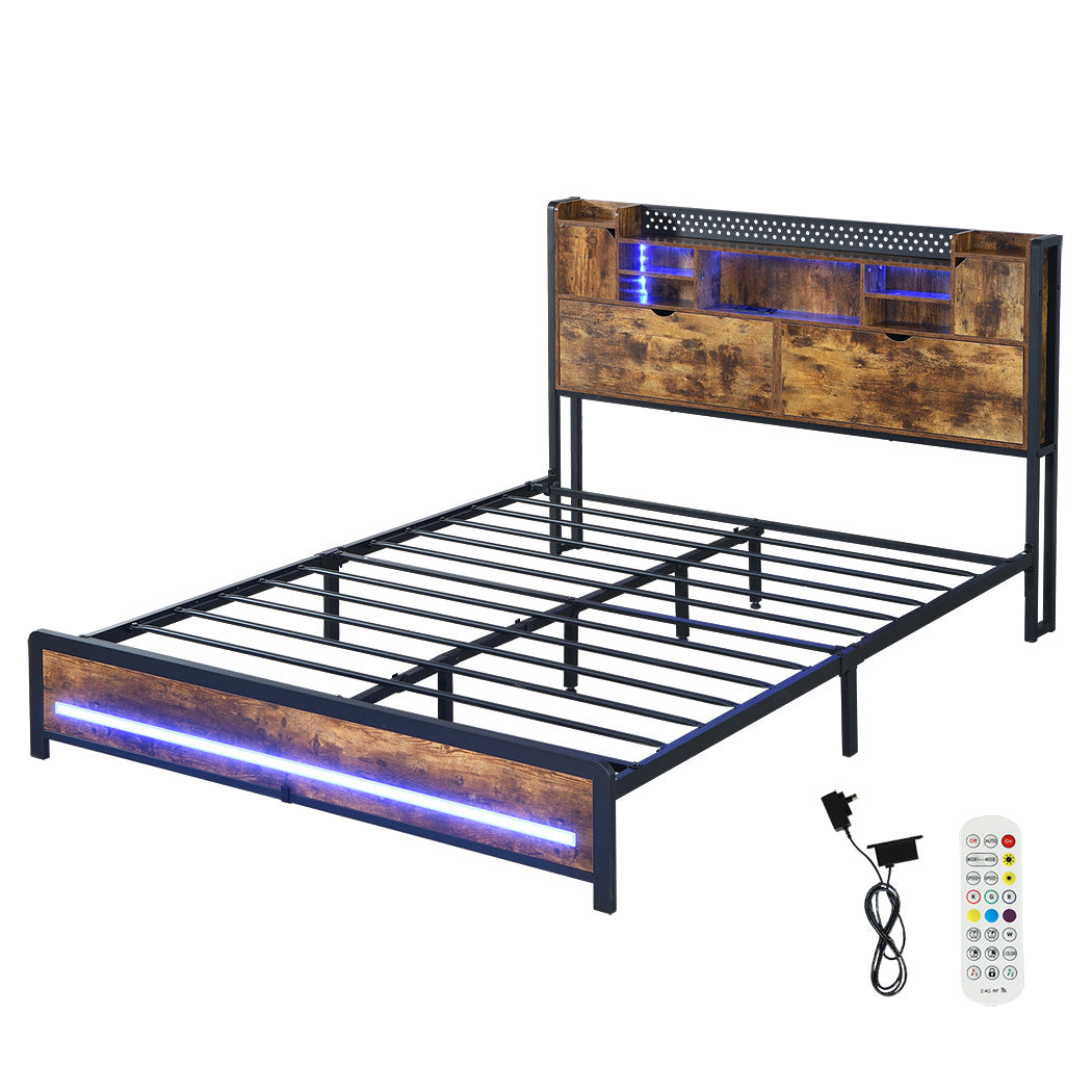 Levede Double Bed Frame Storage Headboard Industrial-1954802449265070080