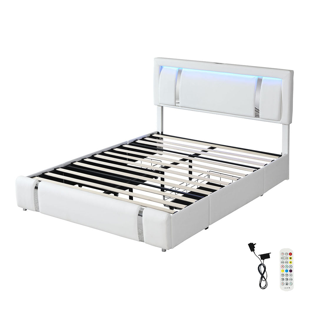 Queen Package | Brighton LED Storage Bed Frame White & Serenity Euro Top Mattress (Medium Firm)