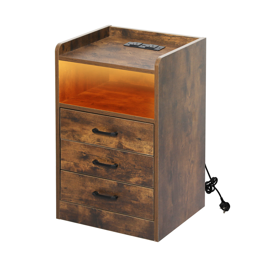 Levede Bedside Table USB Charger Outlet LED Oak-1973193443496824832