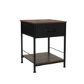 Industrial Bedside Table with Fabric Drawer and Shelf - Brown & Black