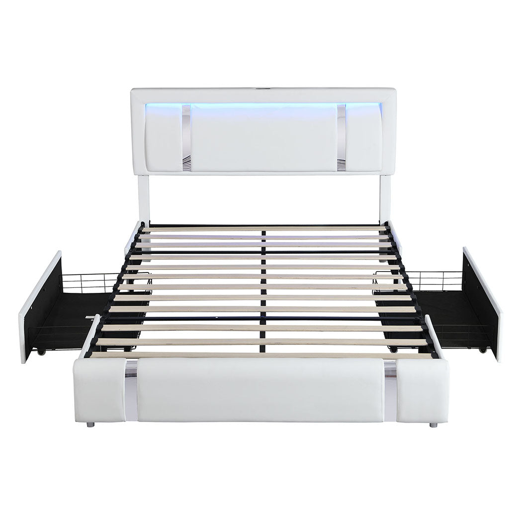 King Package | Brighton LED Storage Bed Frame White & Serenity Euro Top Mattress (Medium Firm)