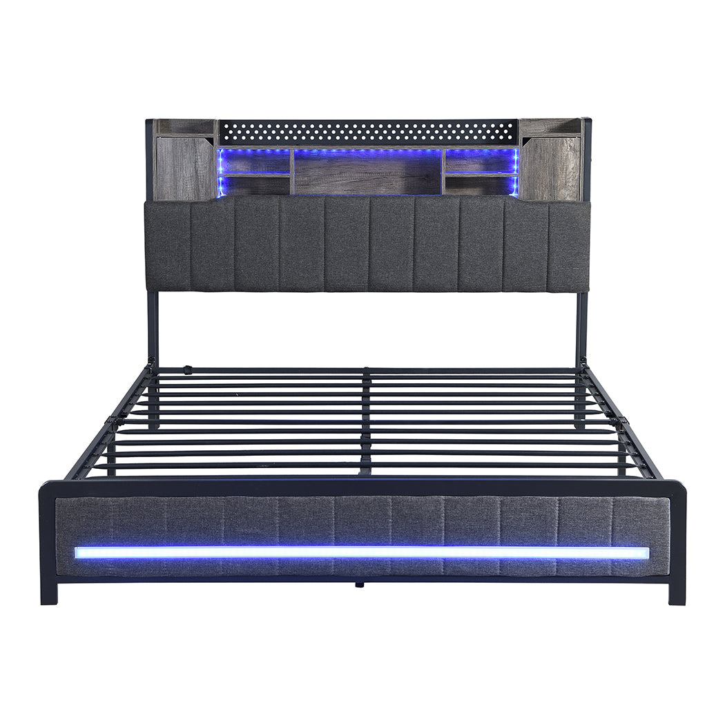 Levede Double Bed Frame with Storage Headboard RGB LED-1910112273175810049