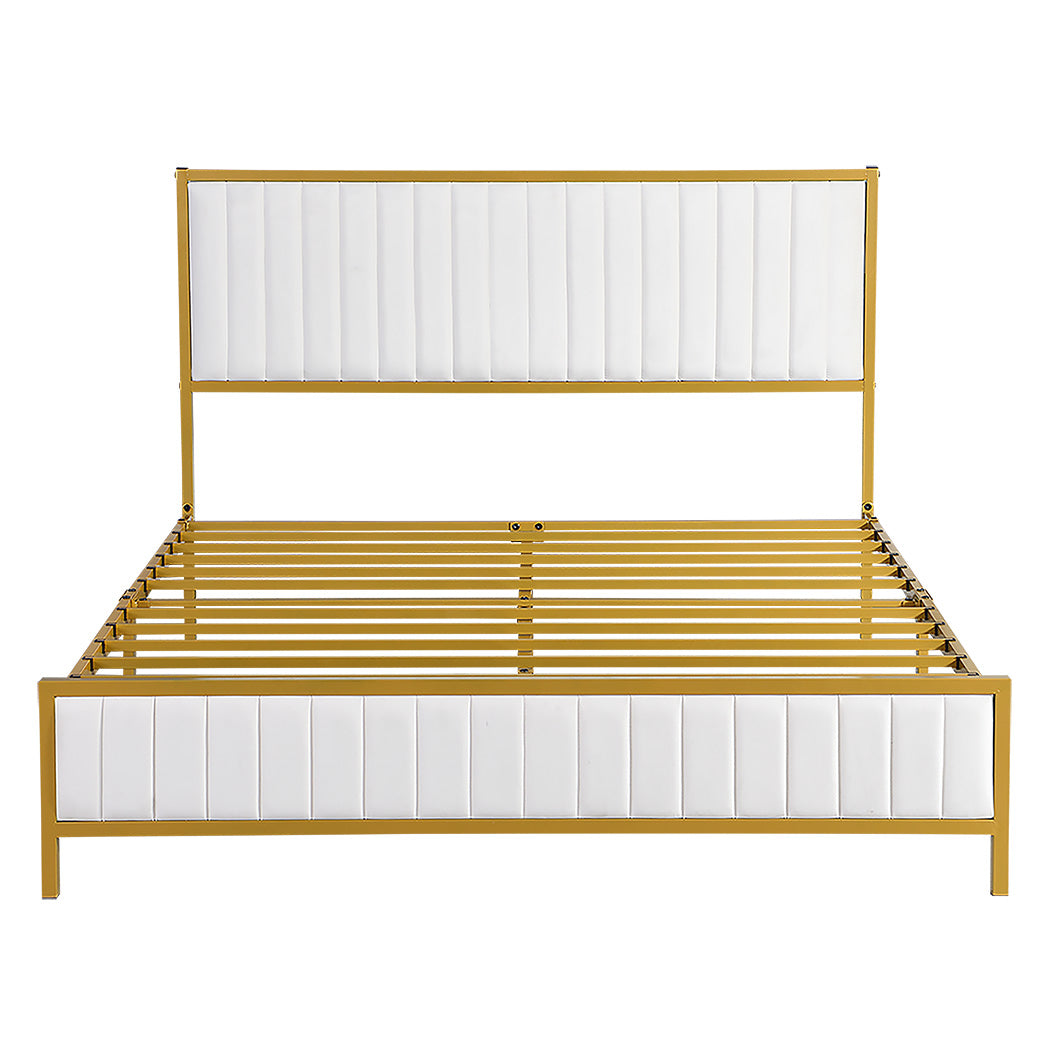 Levede Metal Bed Frame Under Bed Storage Double Beige-1910112273498771457