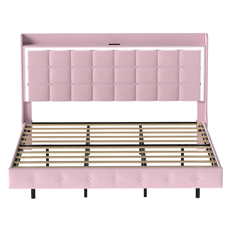 Levede King Floating Bed Frame LED Headboard USB Pink-1996009956473704449