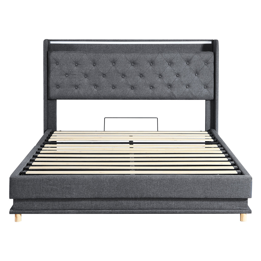Levede Queen Bed Frame Gas Lift LED Light-1942353645995692033