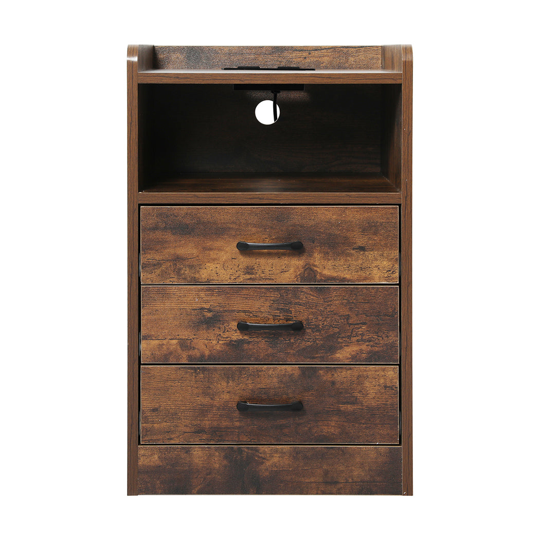 Levede Bedside Table USB Charger Outlet LED Oak-1973193443496824833