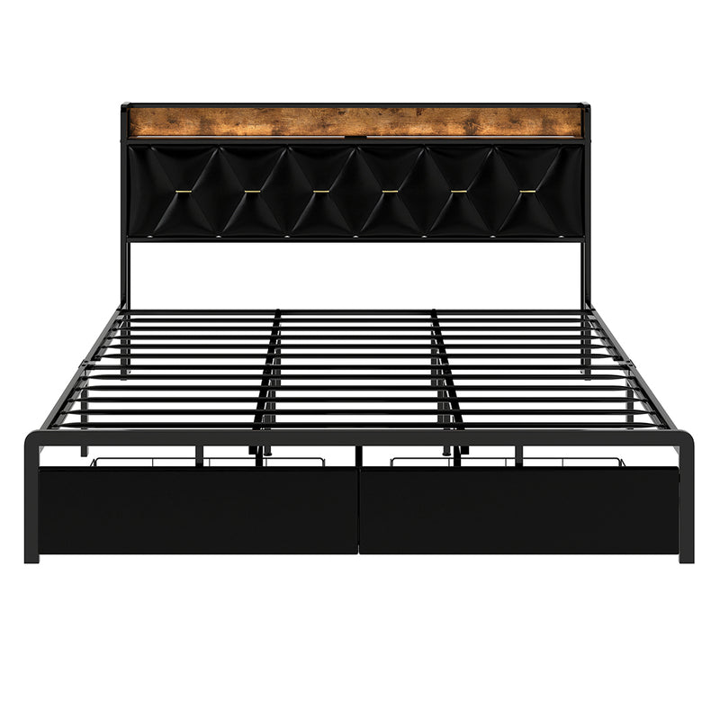 Levede King Bed Frame Leather Headboard RGB 2 Drawers-1996009956867969025