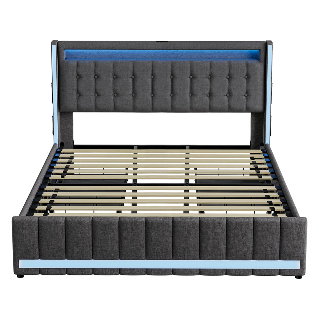 Levede King Bed Frame Fabric Storage Drawer LED USB-1973194180704473089