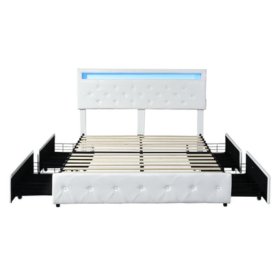 Levede Queen Bed Frame RGB LED PU 4 Drawer USB-1954802932943818753