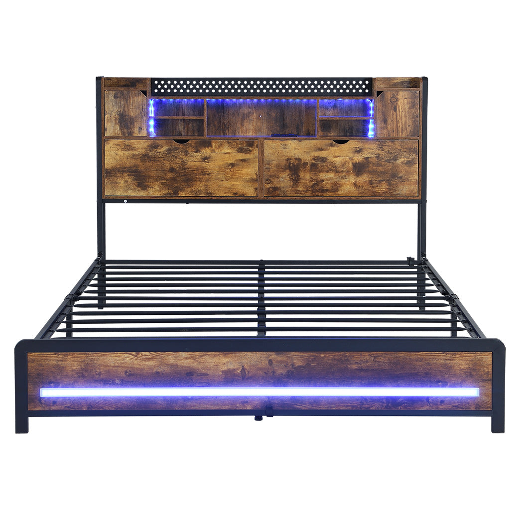 Levede Double Bed Frame Storage Headboard Industrial-1910112272865431553