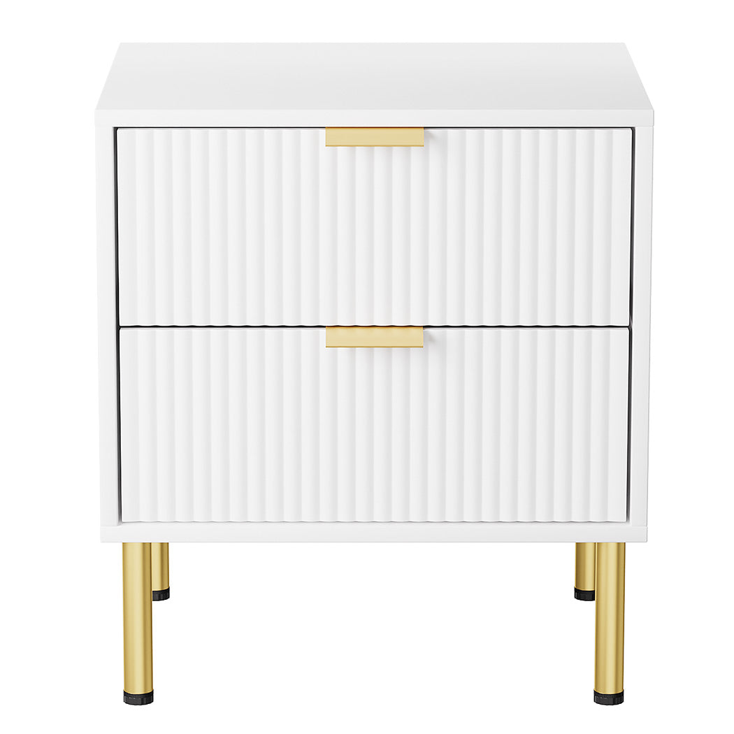 Levede Bedside Table with 2 Drawers White Metal Legs-1910112269535154177