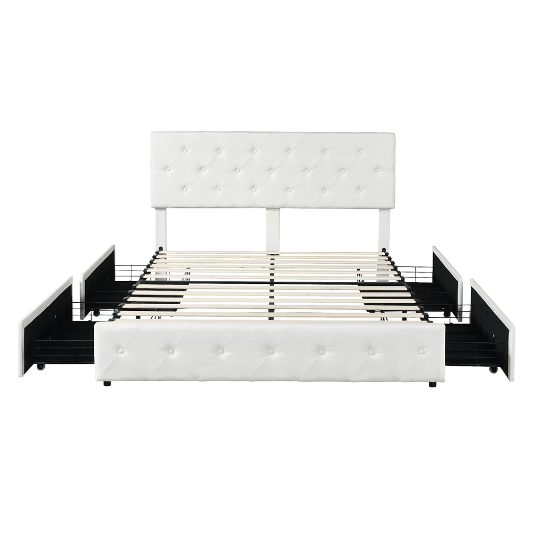 Levede Queen Bed Frame Tufted 4 Drawer-1910113212225949696