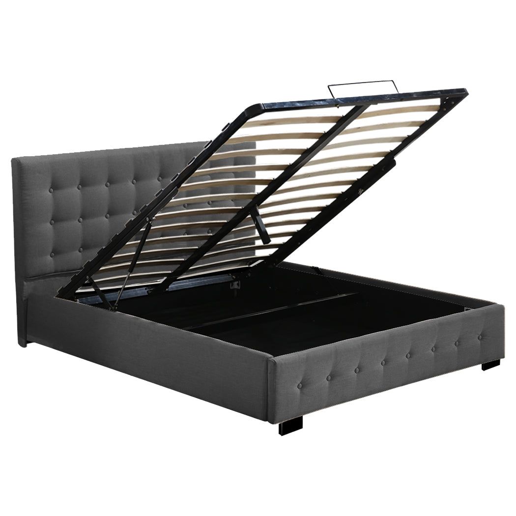 Levede Fabric Bed Frame Queen Tufted Dark Grey-1910113203925422081