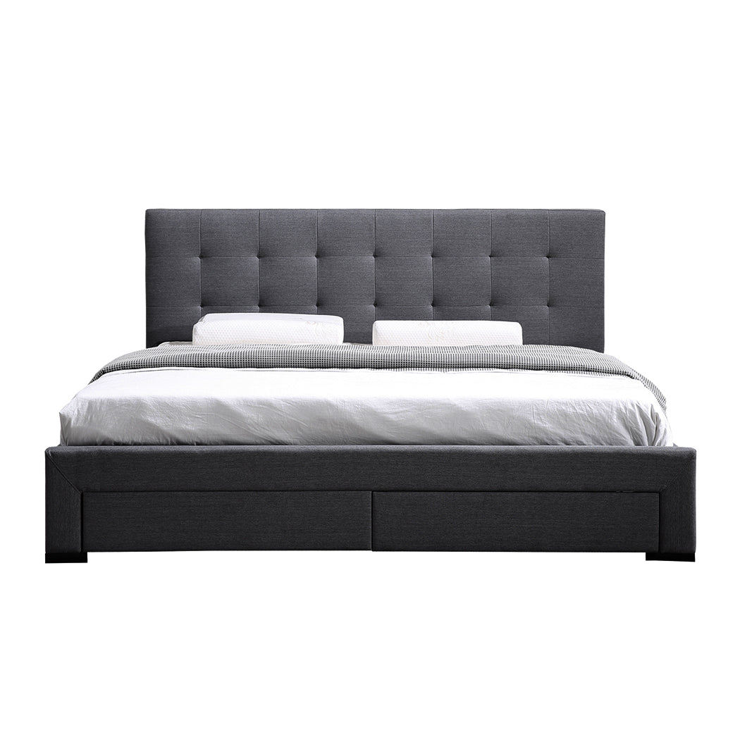 Levede Queen Bed Frame Fabric Tufted Dark Grey-1954802923942842369