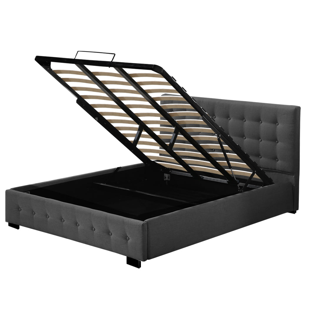 Levede Fabric Bed Frame King Tufted Dark Grey-1954802922613248001