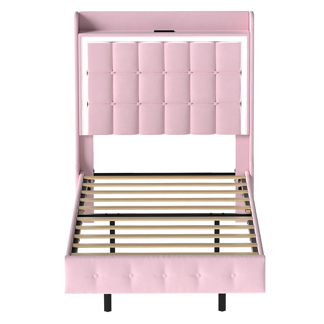 Levede Single Floating Bed Frame LED Headboard USB Pink-1996009956679225345