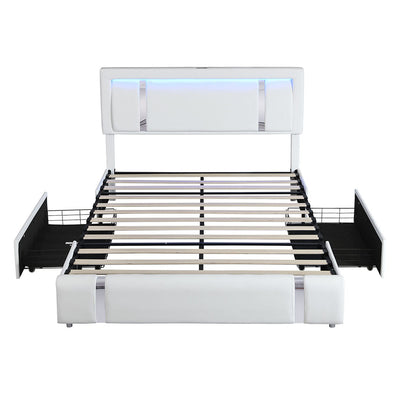Levede Queen Bed Frame With Adjustable Headboard White-1954802444408066049