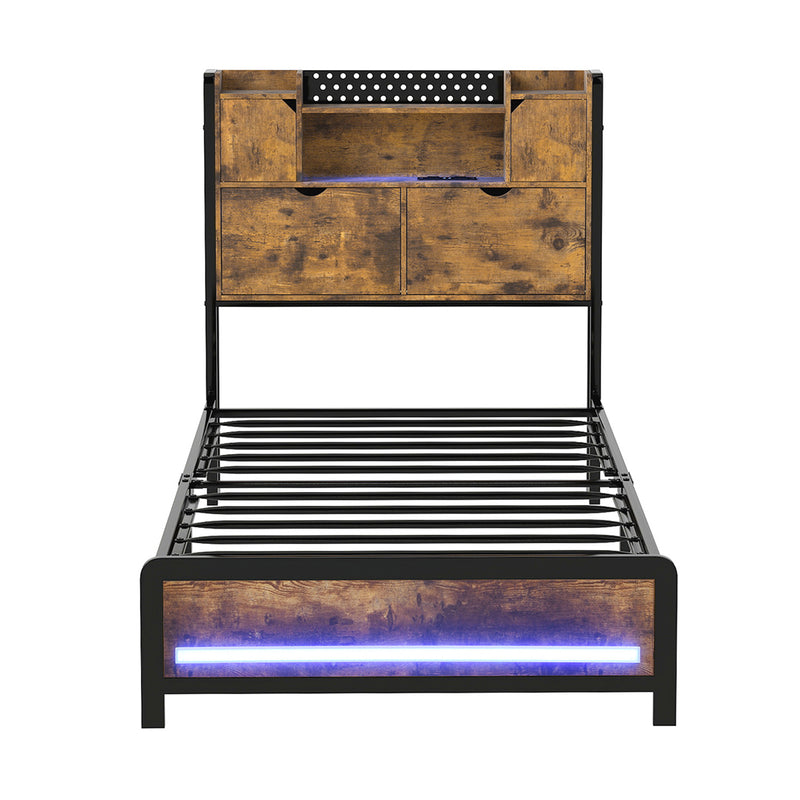 Single Package | Kensley LED Storage Bed Frame Industrial & Glay Bonnell Spring Mattress (Medium Firm)-6