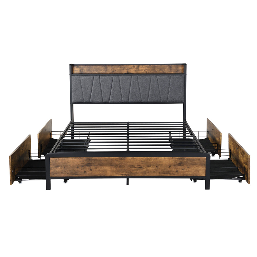 Levede Queen Bed Frame Soft Storage Drawers Headboard USB Charge-1954802934449573889