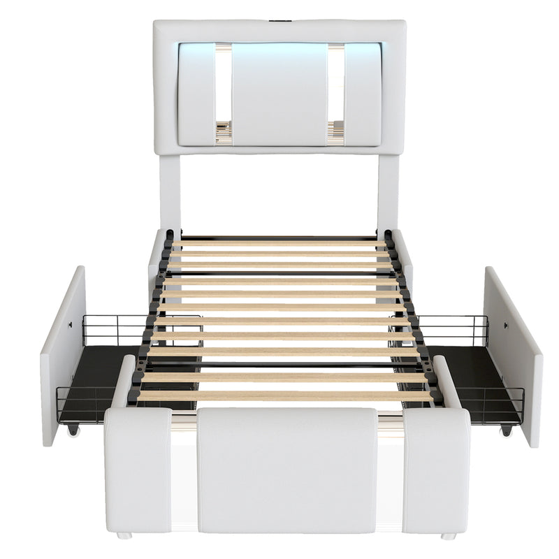 Levede Single Bed Frame Leather Headboard RGB 2 Drawers-1996009957413228545