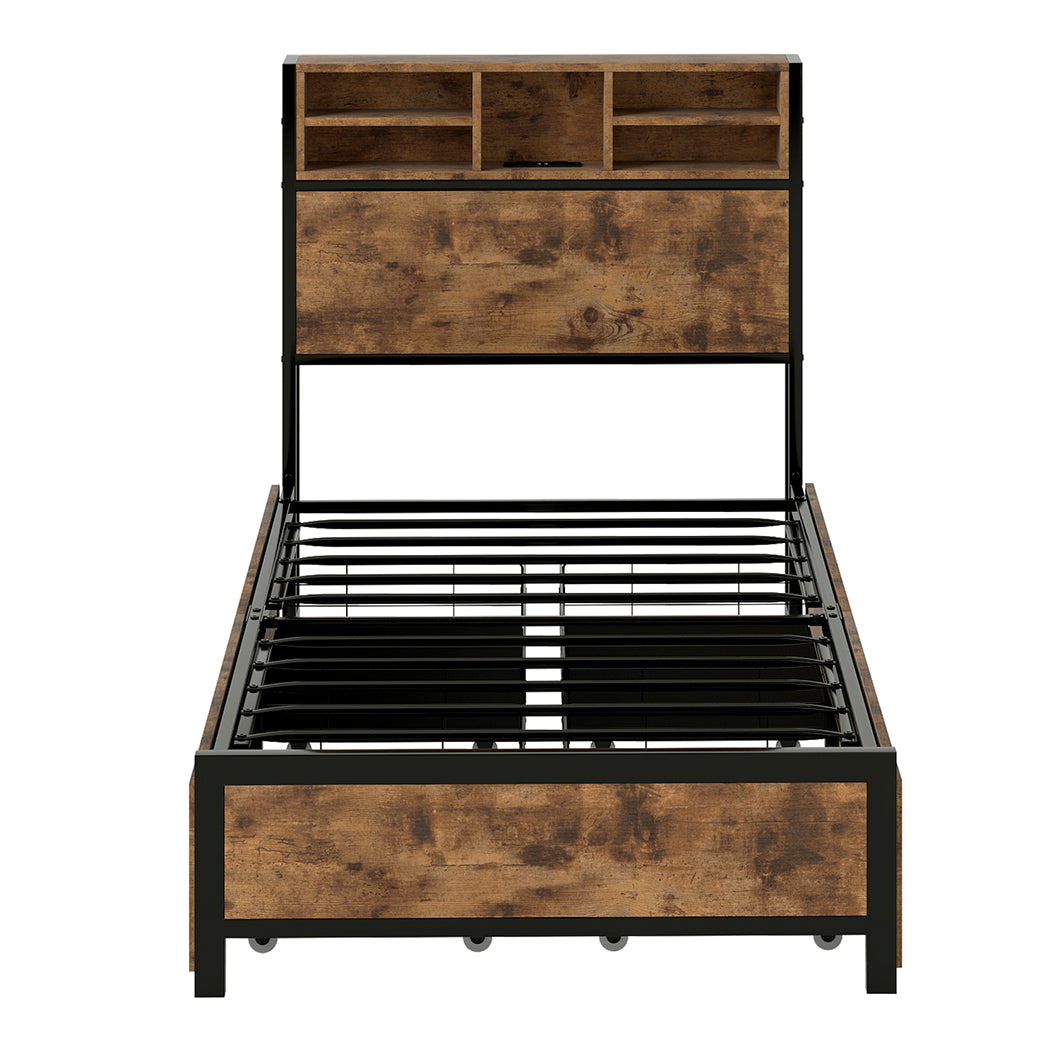 Single Package | Knoxford LED Storage Bed Frame Industrial & Glay Bonnell Spring Mattress (Medium Firm)