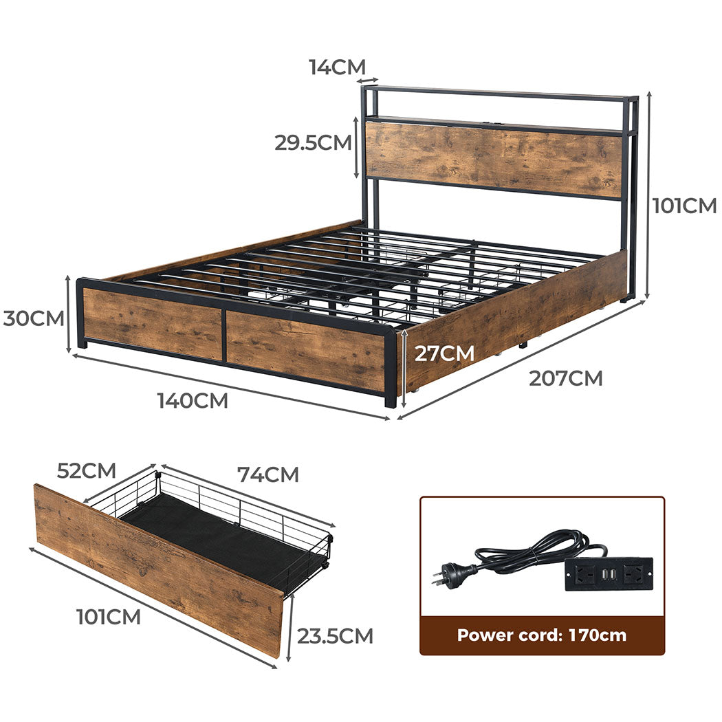 Levede Double Bed Frame RGB LED 4 Drawers USB-1922082151415812098