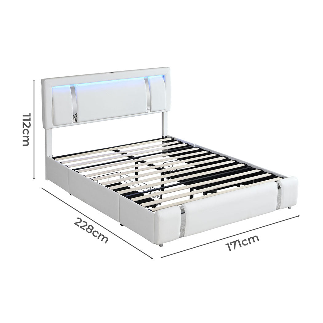 Queen Package | Brighton LED Storage Bed Frame White & Serenity Euro Top Mattress (Medium Firm)