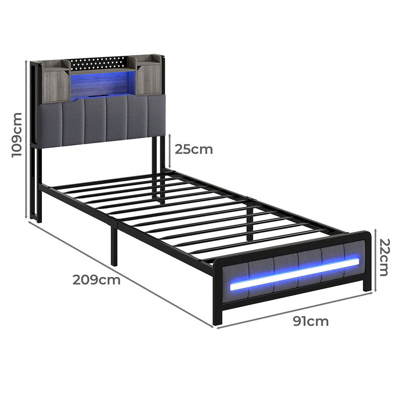Levede Single Bed Frame with Storage Headboard RGB LED-2011971105295831042