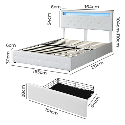 Levede Queen Bed Frame RGB LED PU 4 Drawer USB-1954802932943818754