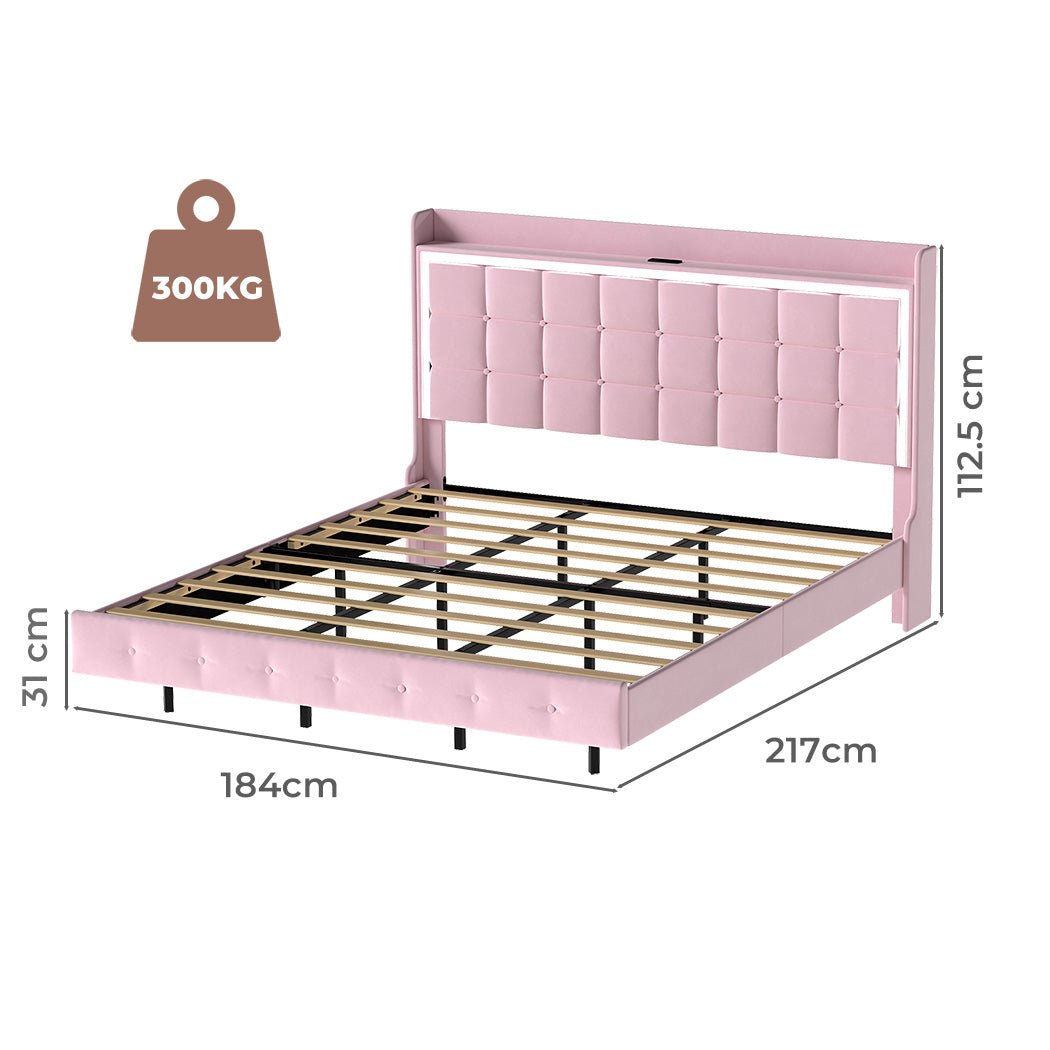 Levede King Floating Bed Frame LED Headboard USB Pink-1996009956473704450