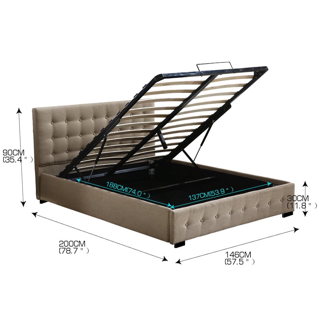 Levede Fabric Bed Frame Double Gas Lift Double Beige-1910113203107532802