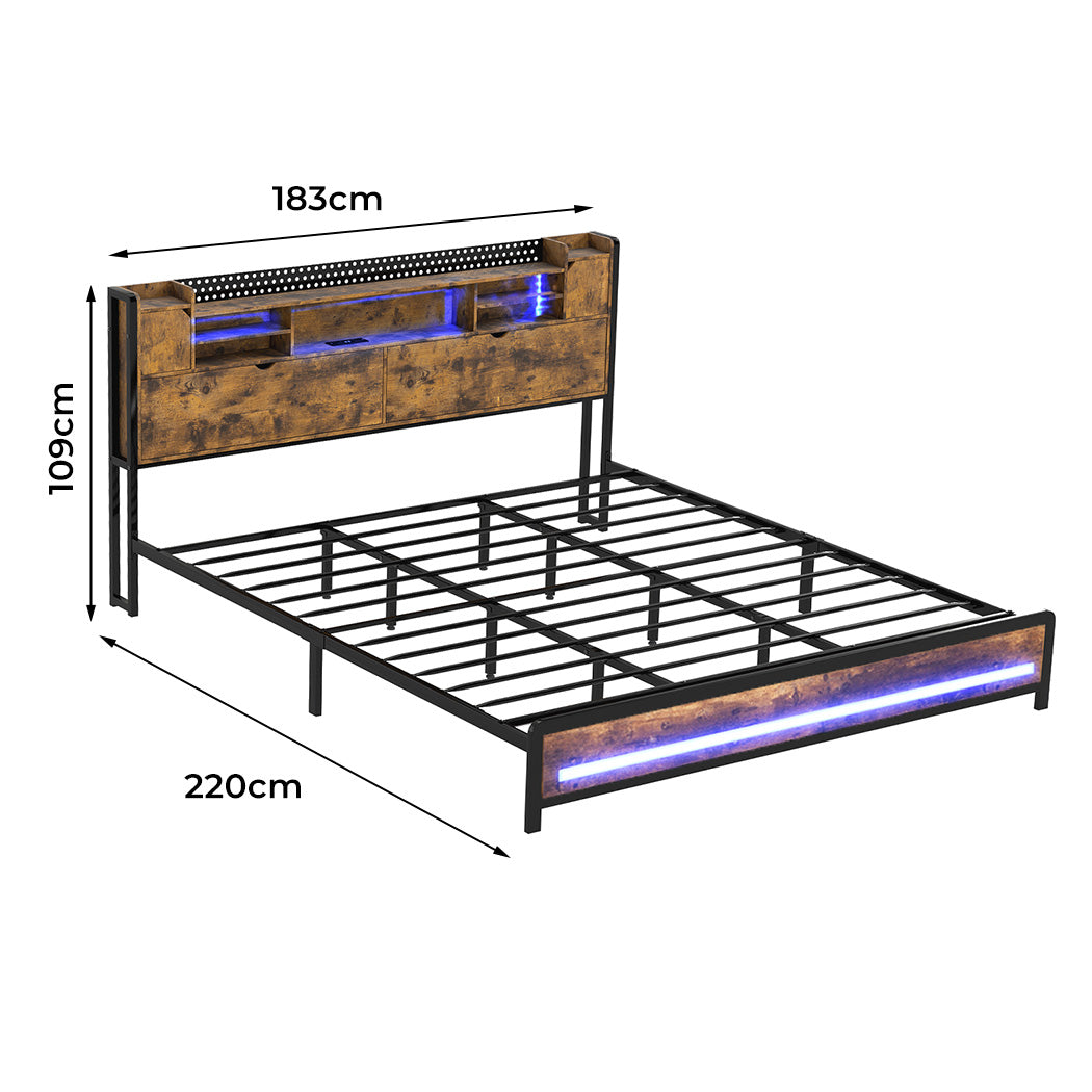 Levede King Bed Frame Storage Headboard Industrial-2011971104729600002