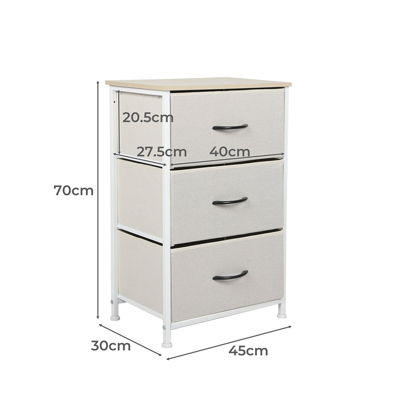 Levede Chest of 3 Drawers Bedside Table Beige-1954802983418073090