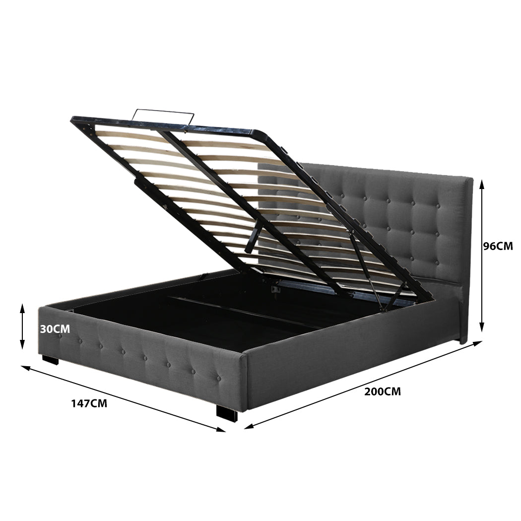 Levede Gas Lift Bed Frame Fabric Base Double Dark Grey-1910113203266916354