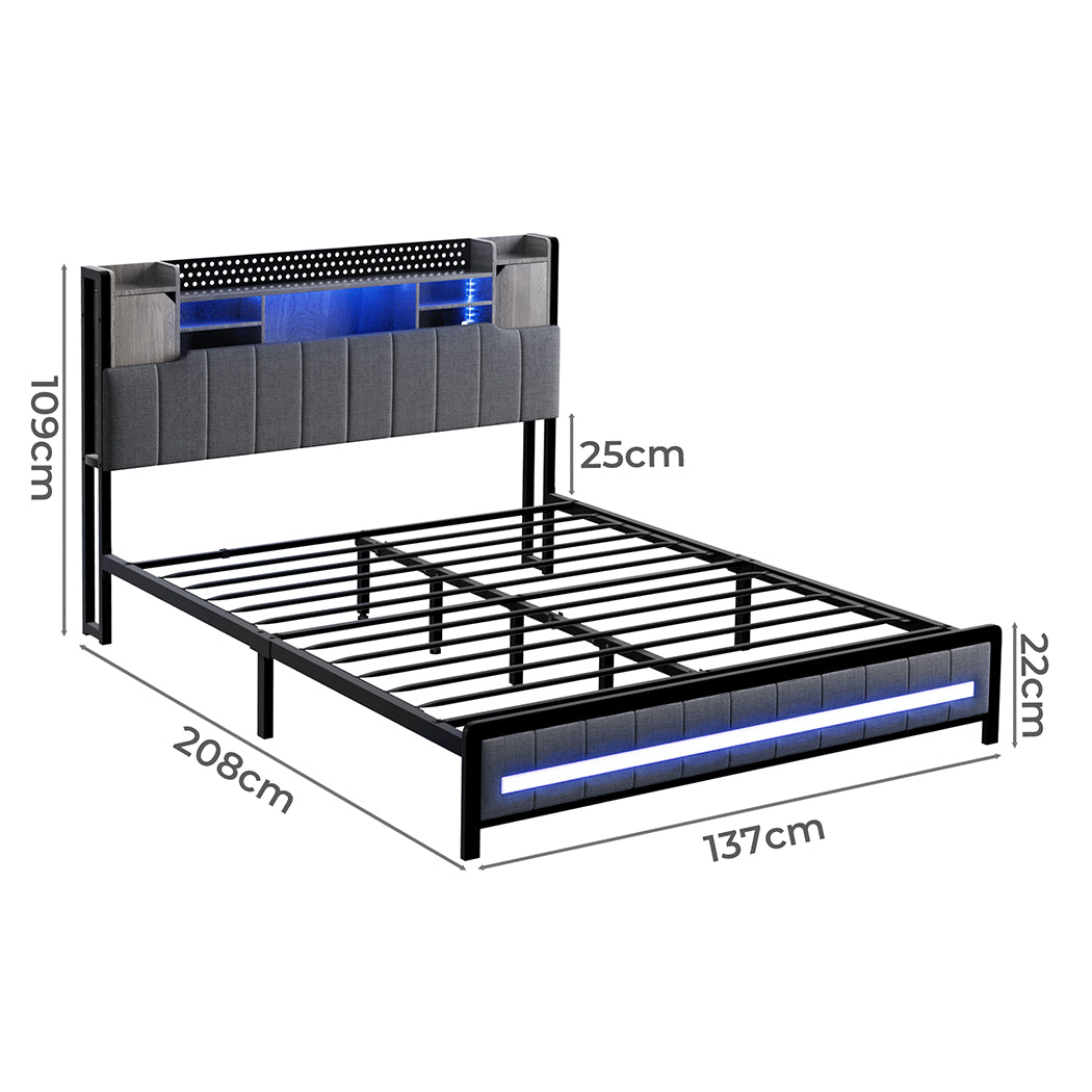 Levede Double Bed Frame with Storage Headboard RGB LED-1910112273175810050